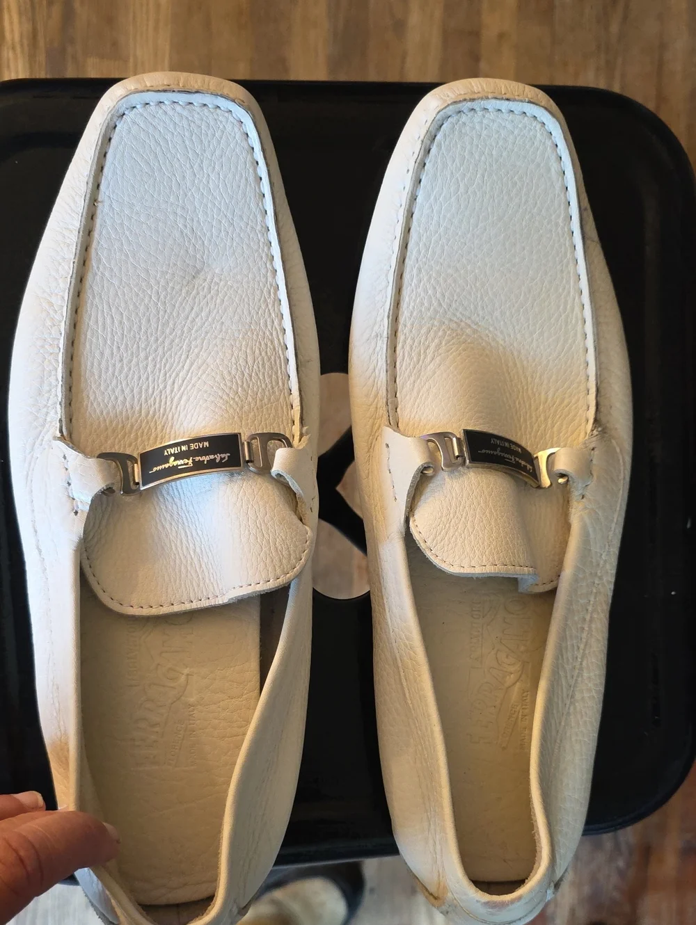 Salvatore Ferragamo Cream Leather Horsebit Loafers